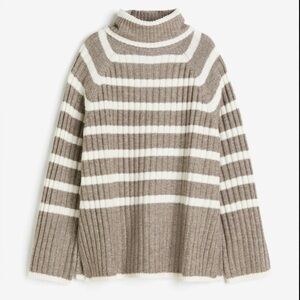 H&M Rib-Knit Turtleneck Long Sleeve Striped Boxy Sweater